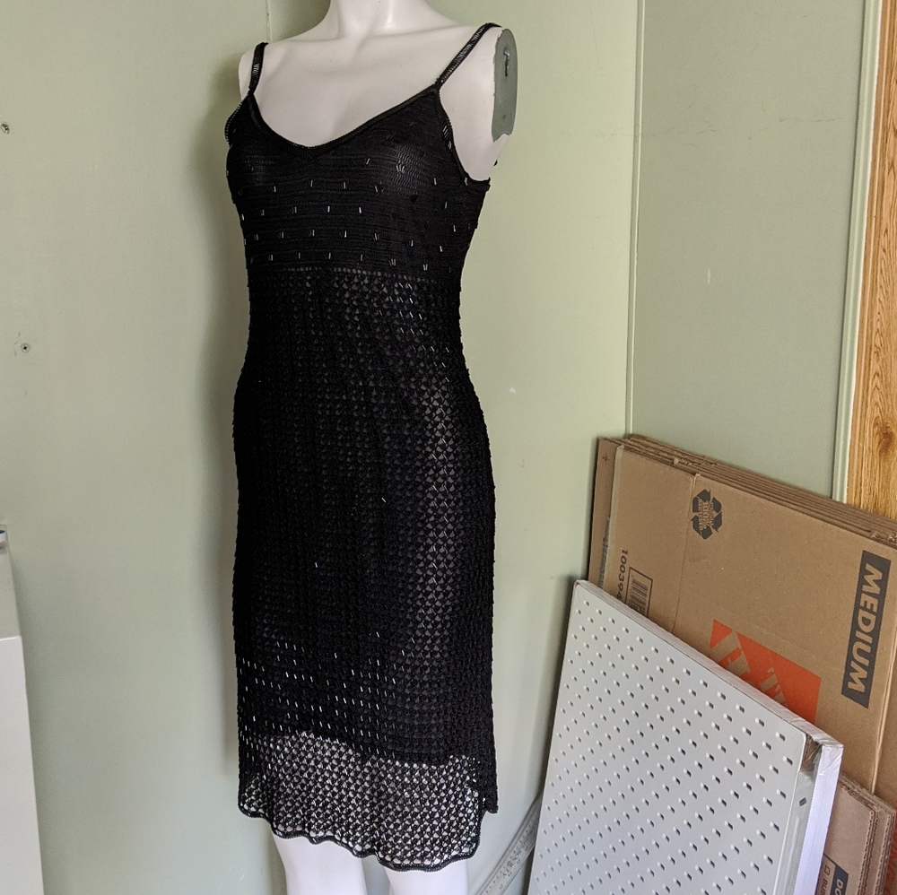 Guess beaded black crochet dress